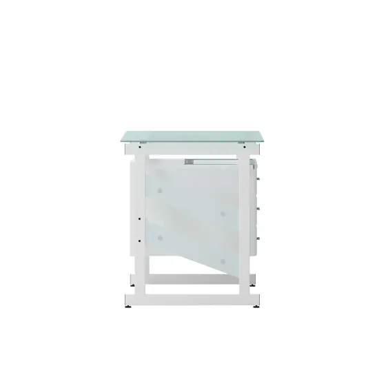 Emma and Oliver White Computer Desk with Frosted Glass Top and Three Drawer Pedestal Frosted/White {5}