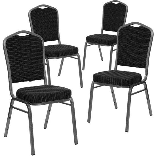 Emma and Oliver 4 Pack Crown Back Stacking Banquet Chair BlackDotFab/Silver {1}