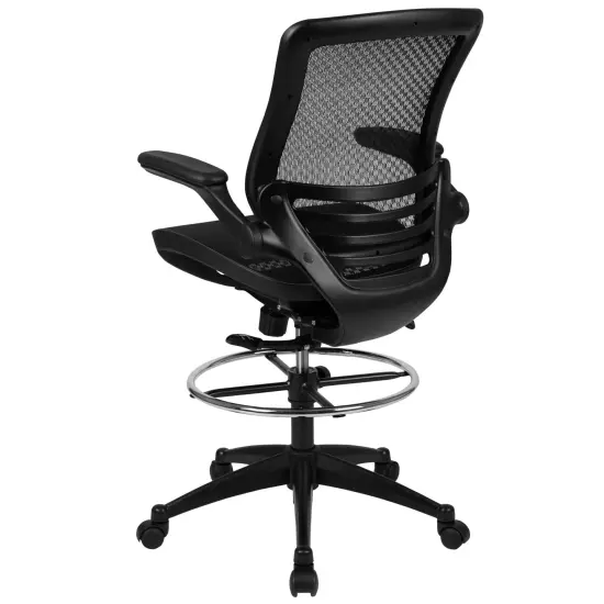 Emma and Oliver Mid-Back Transparent Mesh Drafting Chair with Flip-Up Arms BlackMesh/GoldFrame {9}