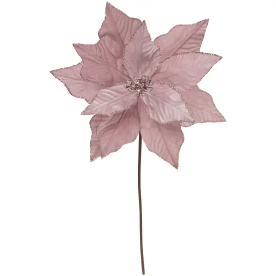 Northlight 24" Pink Glittered Poinsettia Christmas Stem Spray {1}