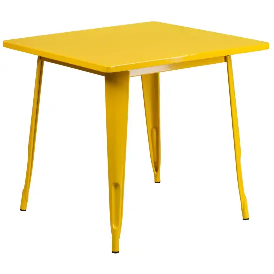 Merrick Lane Nash 31.5" Square Metal Table for Indoor and Outdoor Use Yellow {2}