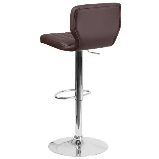 Merrick Lane Set of Two Swivel Bar Stools with Vertical Stitched Back and Adjustable Chrome Base with Footrest Brown Vinyl {3}