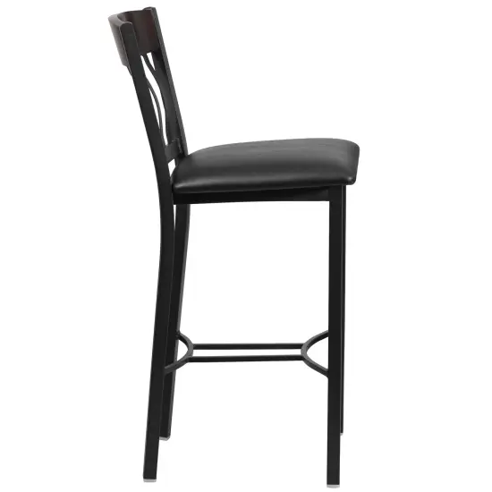 Emma and Oliver Vertical Back Metal/Wood Restaurant Dining Barstool Walnut {4}