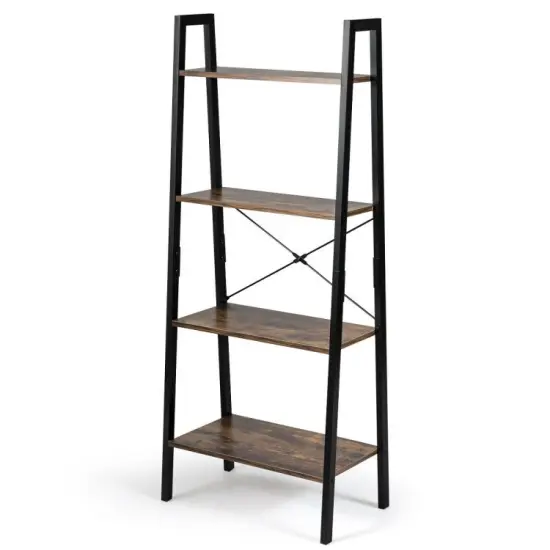 4-Tier Ladder Shelf Ladder Bookcase Bookshelf Display Rack Plant Stand {1}