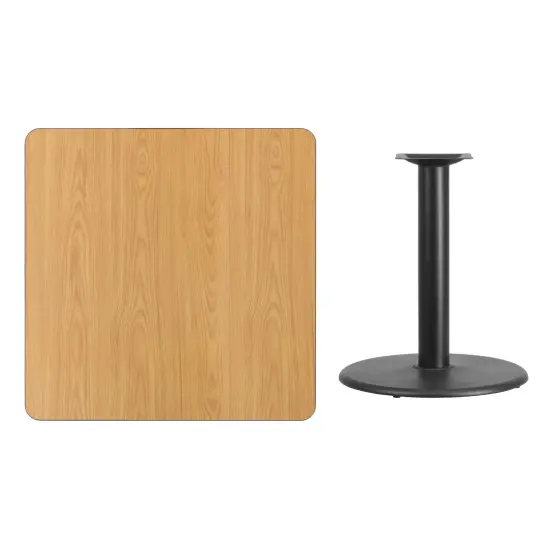 Emma and Oliver 36" Square Laminate Table Top with 24" Round Table Height Base Natural {3}