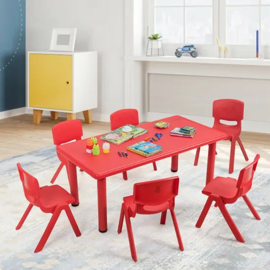 6-Pack Kids Plastic Stackable Classroom Chairs with Ergonomic Backrest Suitable for Various Occasions Red {3}