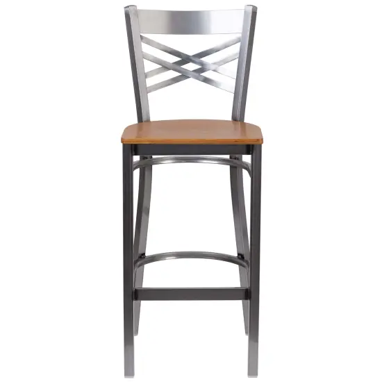 Emma and Oliver 2 Pack Clear Coated "X" Back Metal Restaurant Barstool Natural/ClearCoated {2}
