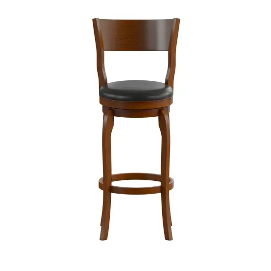Merrick Lane Tally 30" Classic Wooden Open Back Swivel Bar Height Pub Stool with Upholstered Padded Seat and Integrated Footrest Espresso/Black {8}
