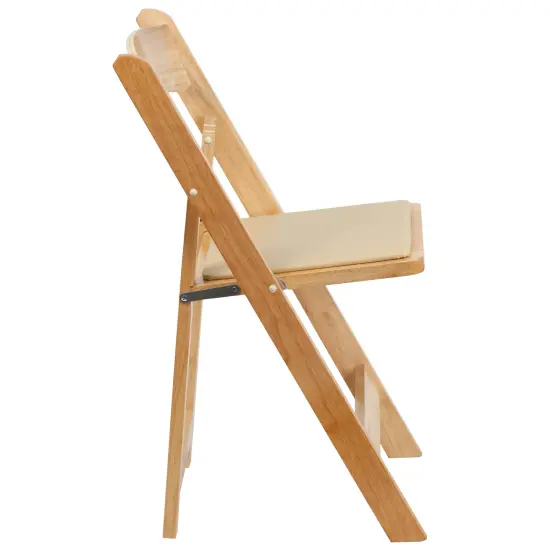 Emma and Oliver 2 Pack Wedding Party Event Wood Folding Chair with Vinyl Padded Seat Natural {5}