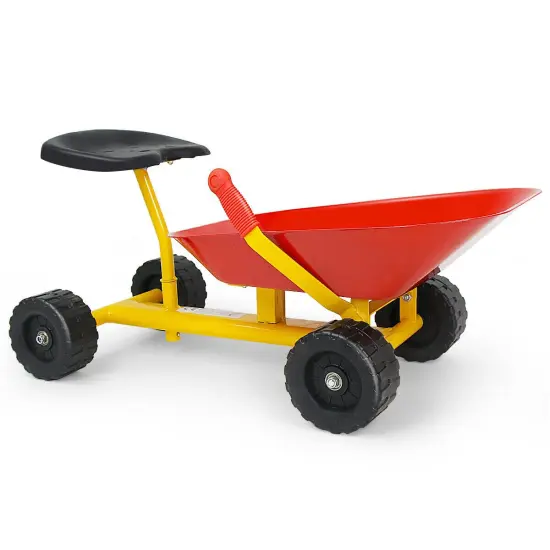 8" Carbon Steel Kids Ride-On Sand Dumper with 4 Wheels and Non Slip Handle Red {1}