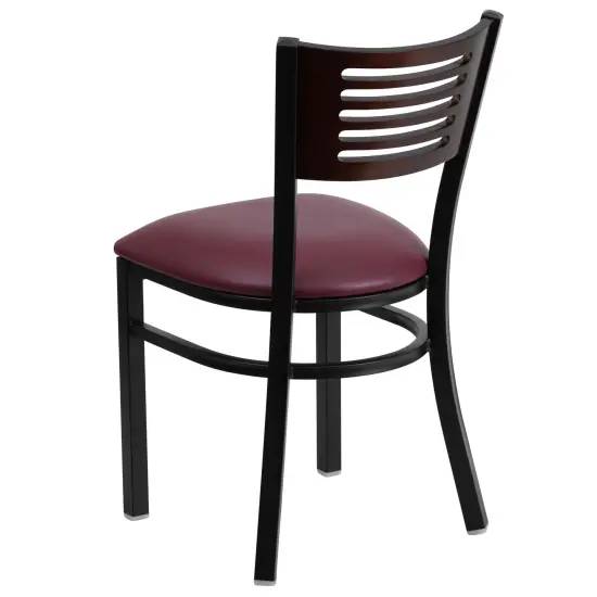 Emma and Oliver Decorative Slat Back Metal Restaurant Dining Chair Walnut/BurgVYL/Black {3}