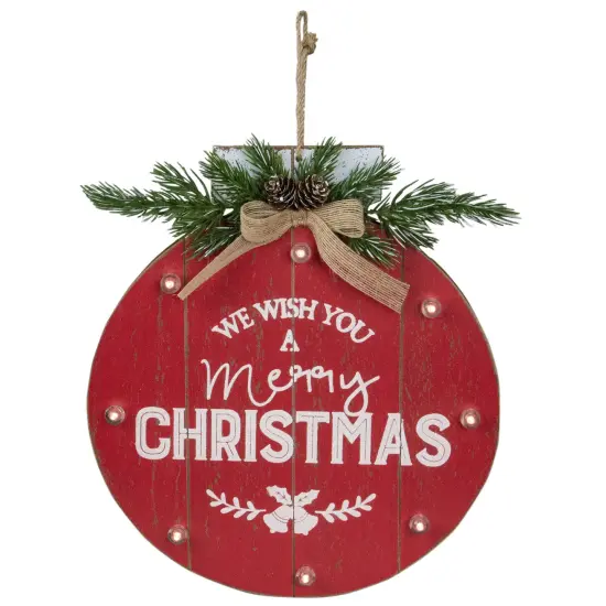 Northlight 13.75" Battery Operated Red Ornament "We Wish You a Merry Christmas" Wall Sign {1}