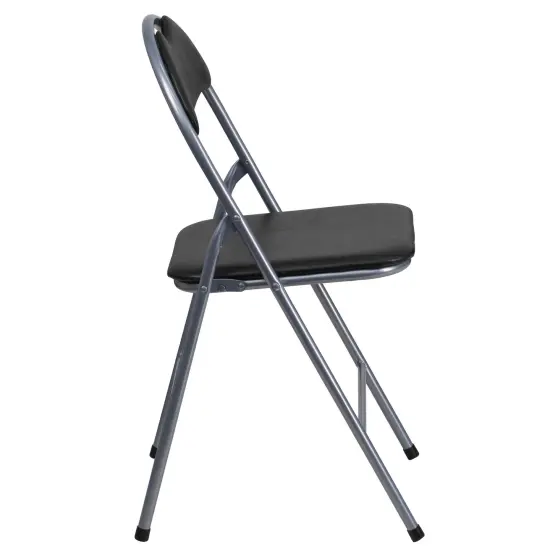 Emma and Oliver 2 Pack Vinyl Metal Folding Chair with Carrying Handle Black {4}