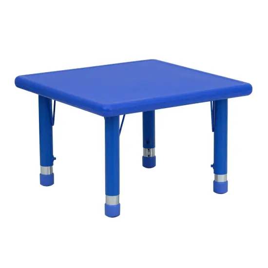 Emma and Oliver 24" Square Plastic Height Adjustable Activity Table Blue {2}