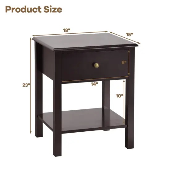 Nightstand End Table with Drawer and Storage Shelf Perfect for Any Place Brown {5}