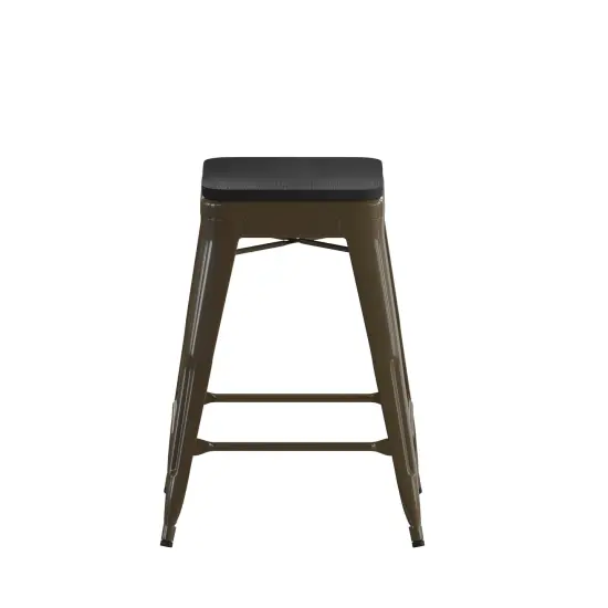 Emma and Oliver Cory Set of Four Backless Metal Stools with All-Weather Poly Resin Seats for Indoor Use Only Silver/Gray {9}