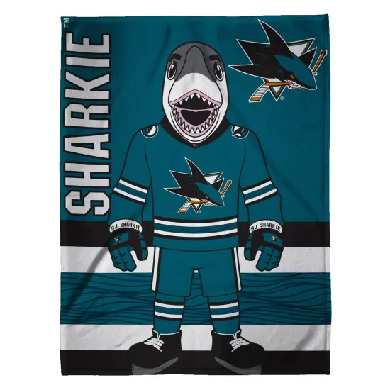Sleep Squad San Jose Sharks SJ Sharkie Mascot 60&rdquo; x 80&rdquo; Raschel Plush Hockey Blanket {2}