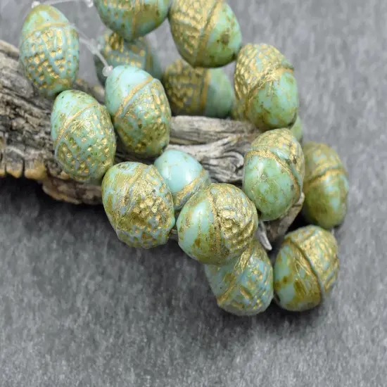 *8* 10x12mm Gold Washed Green Turquoise Picasso Acorn Oval Beads {3}