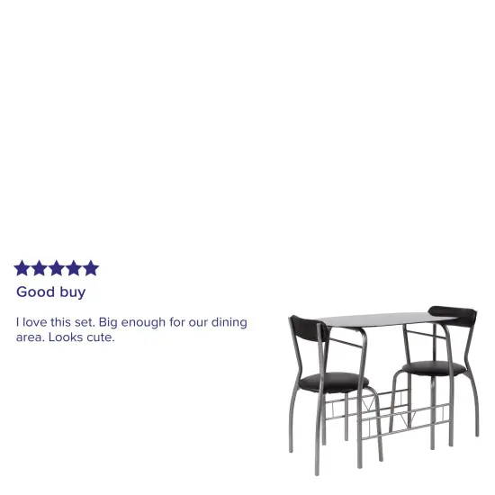 Emma and Oliver 3 Piece Space-Saver Glass Bistro Set with Vinyl Padded Chairs Black {4}