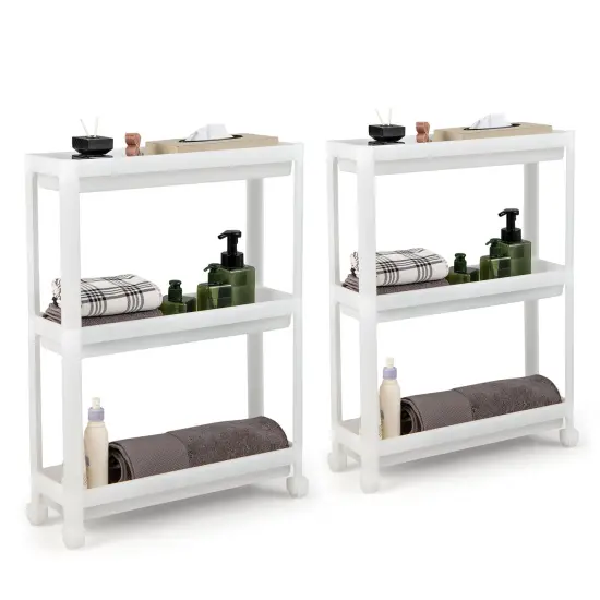 2 Pieces 3-Tier Slim Detachable Storage Cart with Drainage Holes and Wheels-White {4}