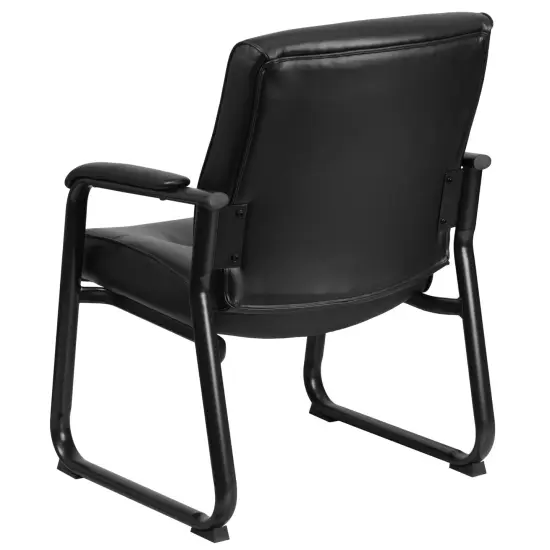 Emma and Oliver Big & Tall 500 lb. Rated Leather Executive Side Reception Chair with Clean Line Stitching and Sled Base Black {4}