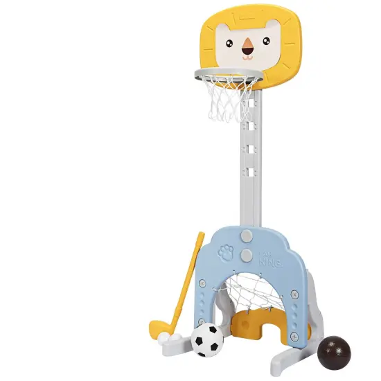 3-in-1 Triangular Kids Basketball Hoop Sports Set with 5 Adjustable Height Levels Yellow {4}