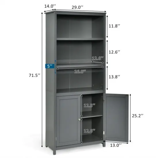 Bookcase Shelving Storage Wooden Standing Cabinet Unit Display with Doors Grey {5}