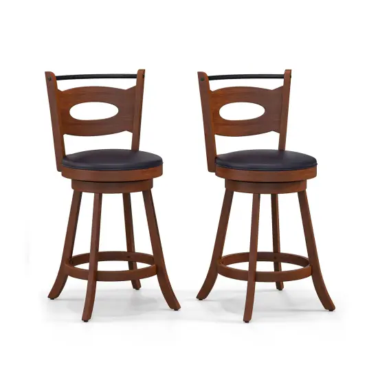 Brown Black Rubber Wood Swivel Bar Stools Cut-Out Back {1}