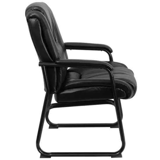 Emma and Oliver Big & Tall 500 lb. Rated Leather Tufted Executive Side Reception Chair with Sled Base Black {5}