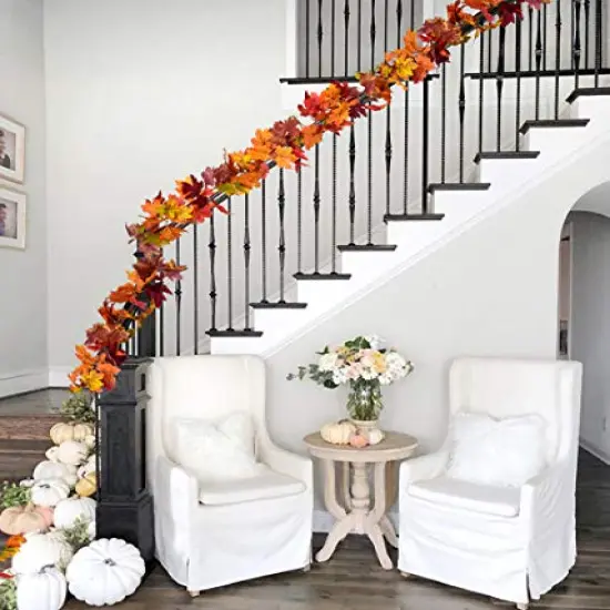 2 Pack Fall Garland Maple Leaf, 5.9Ft/Piece 7 Colors Hanging Vine Garland Artificial Autumn Foliage Garland Thanksgiving Decor for Home Wedding Fireplace Party Christmas {2}