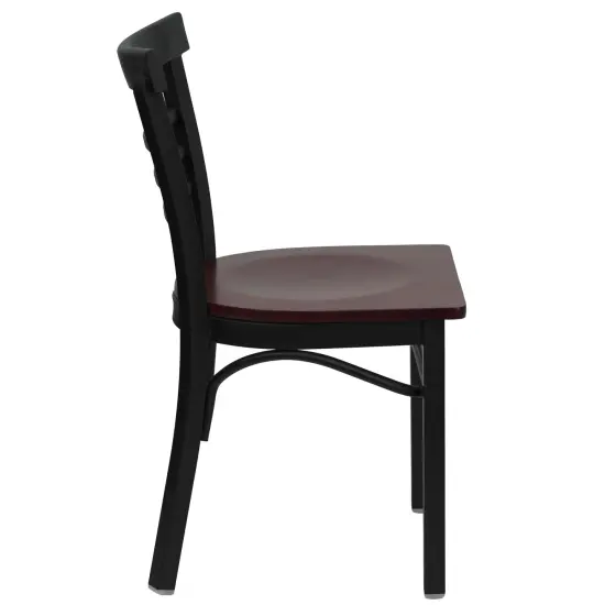 Emma and Oliver 2 Pack Three-Slat Ladder Back Metal Restaurant Chair Mahogany/BlackMetal {4}