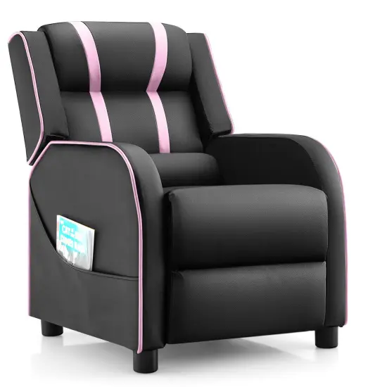 Kids Recliner Chair with Side Pockets and Footrest Pink {1}