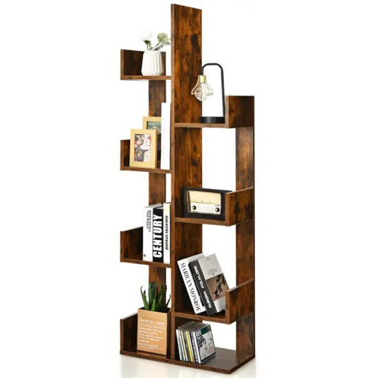8-Tier Bookshelf Bookcase with 8 Open Compartments Space-Saving Storage Rack Black {8}