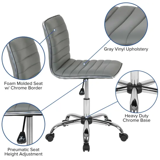 Merrick Lane Amelie Home Office Chair Ergonomic Executive Ribbed Low Back Armless Computer Desk Chair - Base, Frame & Border WhiteVinyl/Chrome {7}