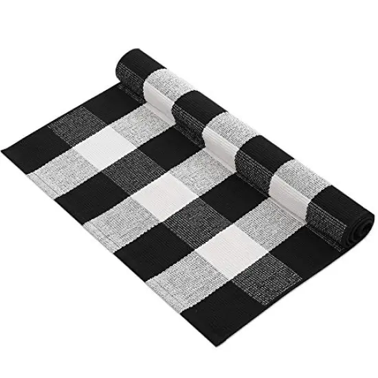 MUBIN Cotton Buffalo Plaid Rug 27.5 x 43 Inches Black and White Check Rugs Hand-Woven Indoor or Outdoor Rugs for Layered Door Mats Washable Carpet for Front Porch, Kitchen, Farmhouse, Entryway {3}