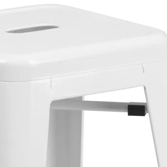 Merrick Lane Newark Series Backless Metal Stool with Square Seat for Indoor-Outdoor Use White {5}