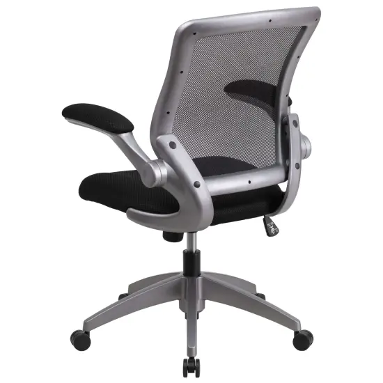 Emma and Oliver Mid-Back Mesh Swivel Ergonomic Task Office Chair with Gray Frame & Flip-Up Arms Black {4}