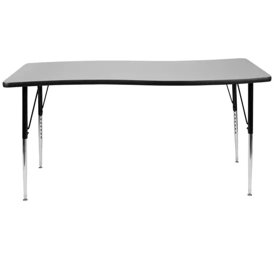 Emma and Oliver 26"W x 60"L Rectangle Wave Flexible Collaborative Adjustable Height Activity Table Grey {5}