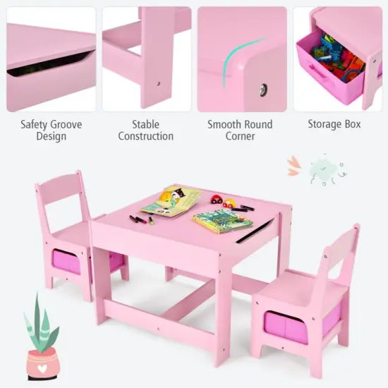 Kids Table Chairs Set With Storage Boxes Blackboard Whiteboard Drawing {9}