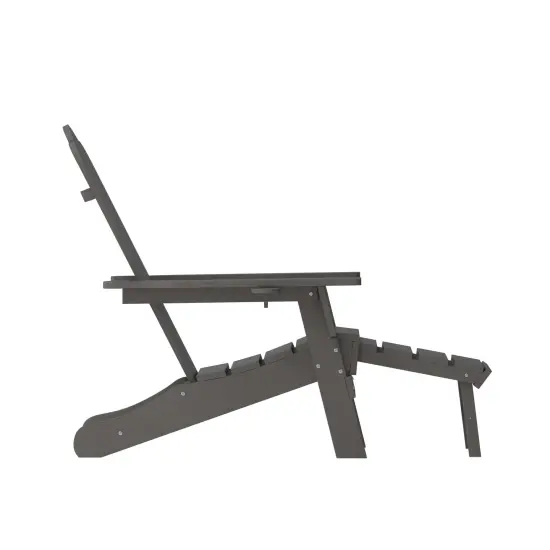 Merrick Lane Nassau Adirondack Chair with Cup Holder and Pull Out Ottoman, All-Weather HDPE Indoor/Outdoor Lounge Chair Gray {5}