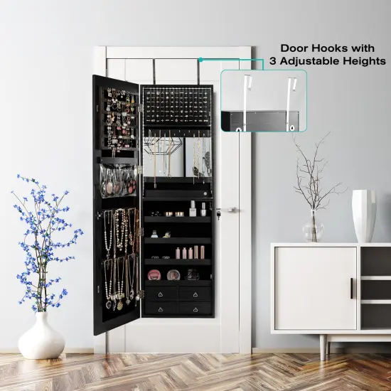 Multipurpose Storage Jewelry Cabinet with 4 Drawers and Full-length Mirror Black {3}