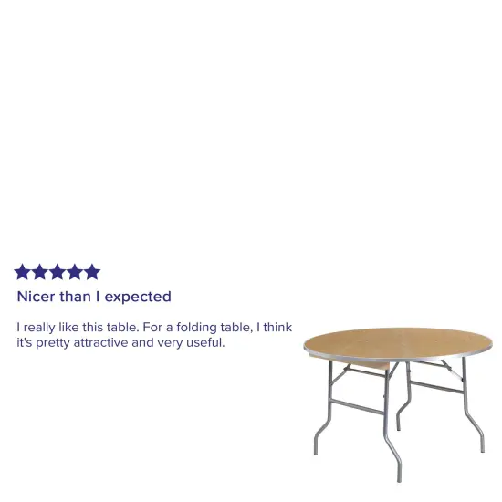 Emma and Oliver 4-Foot Round HEAVY DUTY Birchwood Folding Banquet Table with METAL Edges Natural {4}