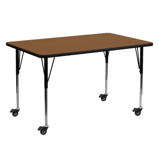 Emma and Oliver Mobile 24x60 Rectangle HP Laminate Adjustable Activity Table Oak {1}