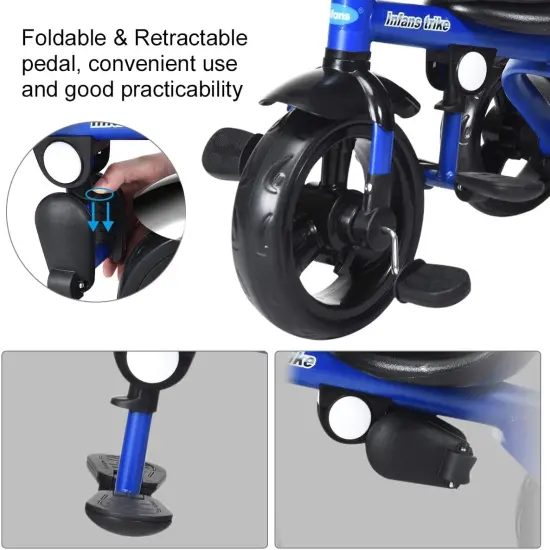4-in-1 Kids Tricycle with Adjustable Push Handle Blue {3}
