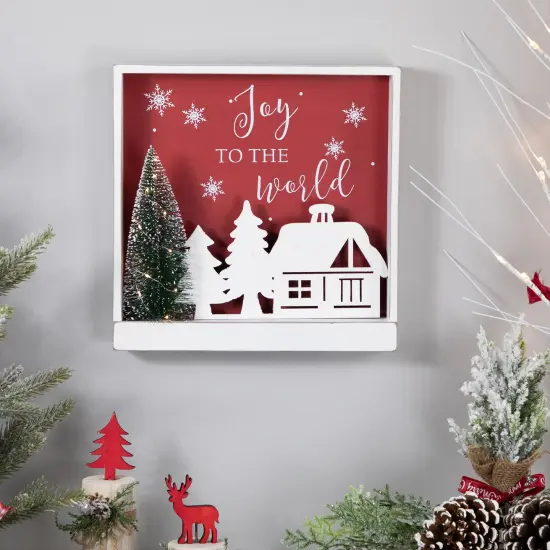 Northlight 11.75" Lighted Joy To The World Wooden Christmas Wall Decoration Red {4}