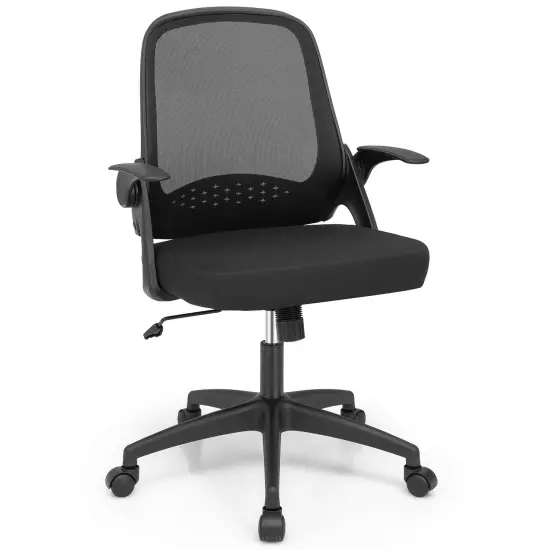 Adjustable Mesh Office Chair Rolling Computer Desk Chair with Flip-up Armrest Black {1}