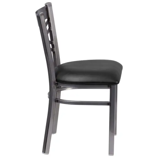 Emma and Oliver Clear Coated "X" Back Metal Restaurant Dining Chair BlackVYL/ClearCoated {5}