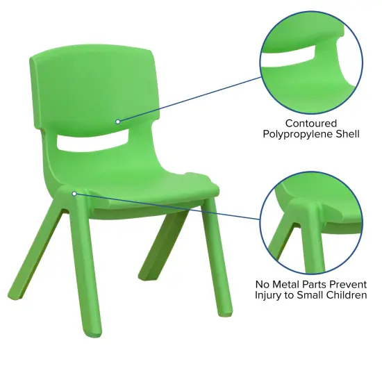 Emma and Oliver 4 Pack Plastic Stackable Pre-K/School Chairs with 10.5"H Seat Green {3}