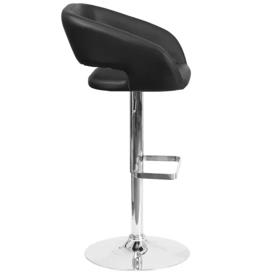 Merrick Lane Rothko Modern Bar Stool Rounded Mid-Back Stool With Height Adjustable Swivel Seat Black Vinyl {5}