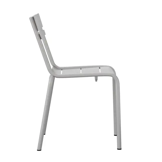 Emma and Oliver Rennes Armless Powder Coated Steel Stacking Dining Chair with 2 Slat Back for Indoor-Outdoor Use Silver {5}